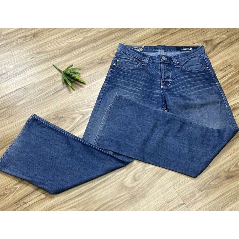 Rock & Republic Jeans Womens Sz 32 Dark Wash Boot Cut Button Fly - Picture 1 of 10